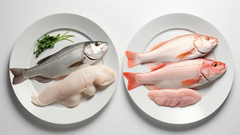 Tilapia vs. Cod: Two Plates with Whole Fish and Fillets Side by Side